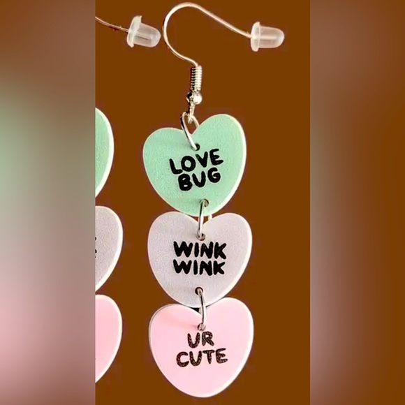 Conversation Triple Hearts Earrings - Picture 2 of 3